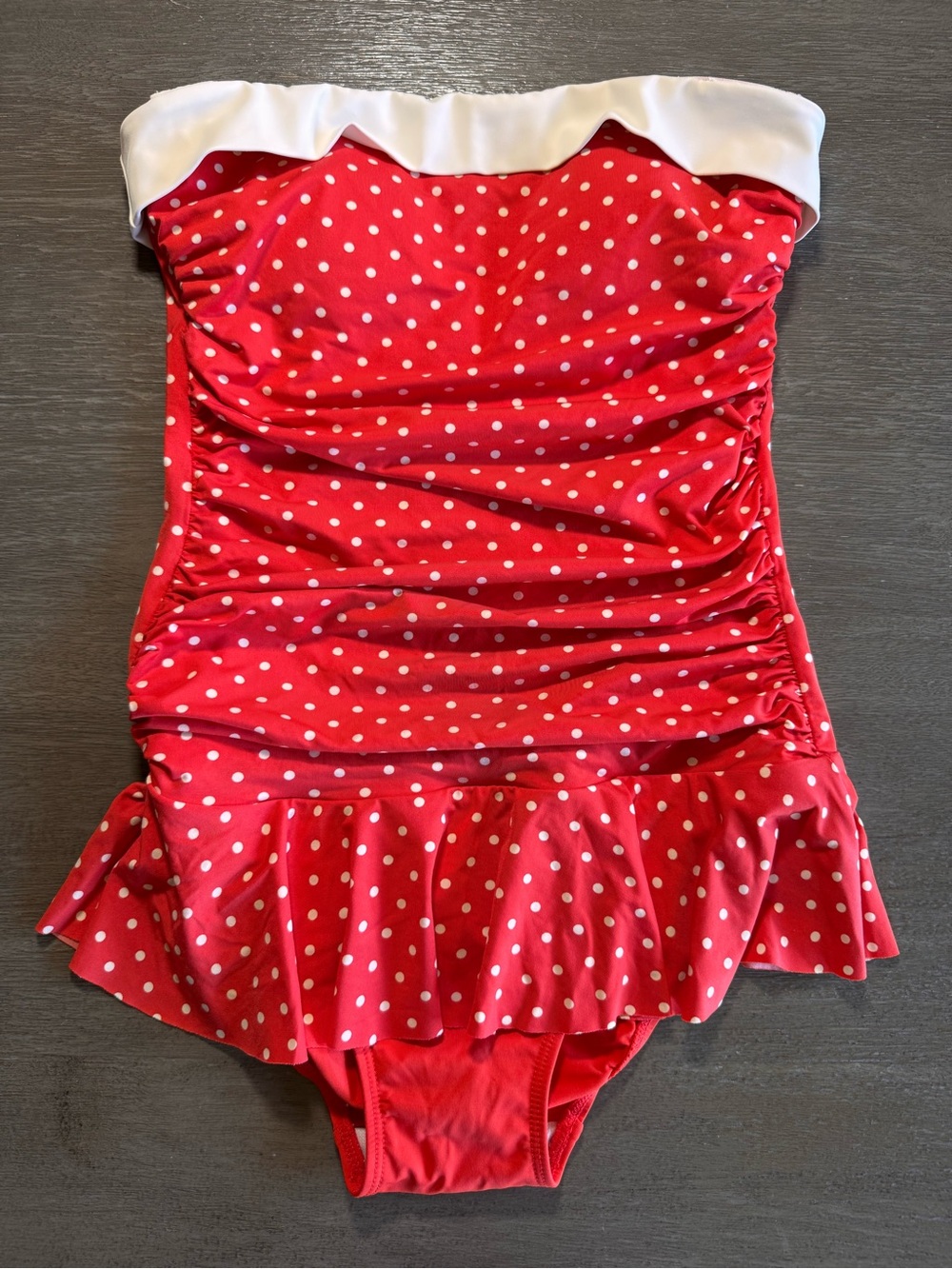 Vintage Ralph Lauren One Piece Polka Dot Swimsuit Mini Skirt 6 Red White - Picture 1 of 11